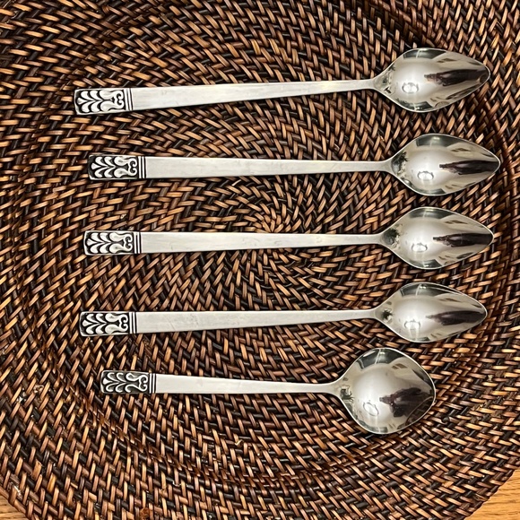 Vintage Carlyle CAMEO Stainless Hong Kong Iced Tea Spoons x4 Soup Spoon x1 Retro - Picture 7 of 14